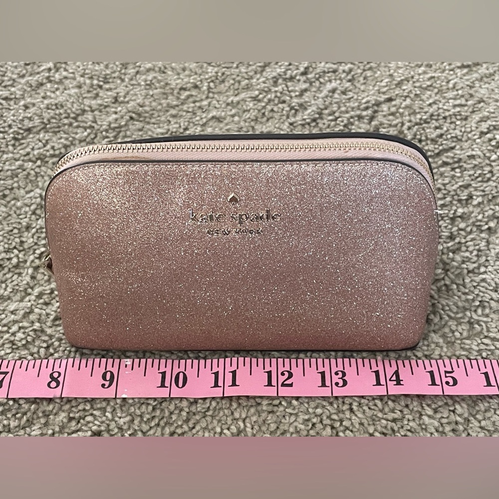Kate Spade Joeley Tinsel Glitter Travel Dome Cosmetic Case, Rose Gold